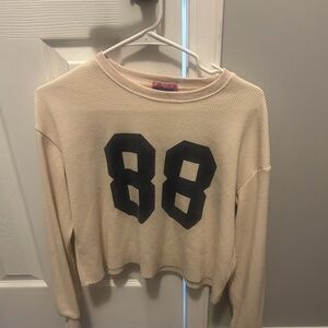 Edikted Cream Waffle Knit Sweatshirt with Black 88 Graphic